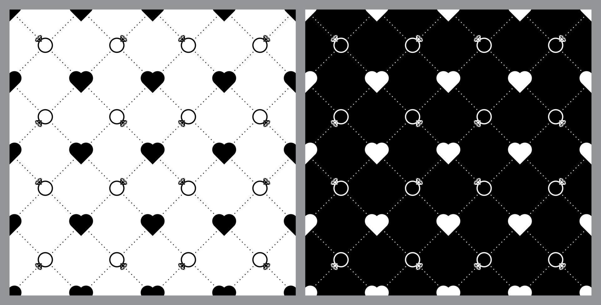 zwart en wit diamant hart ring maas hek vector