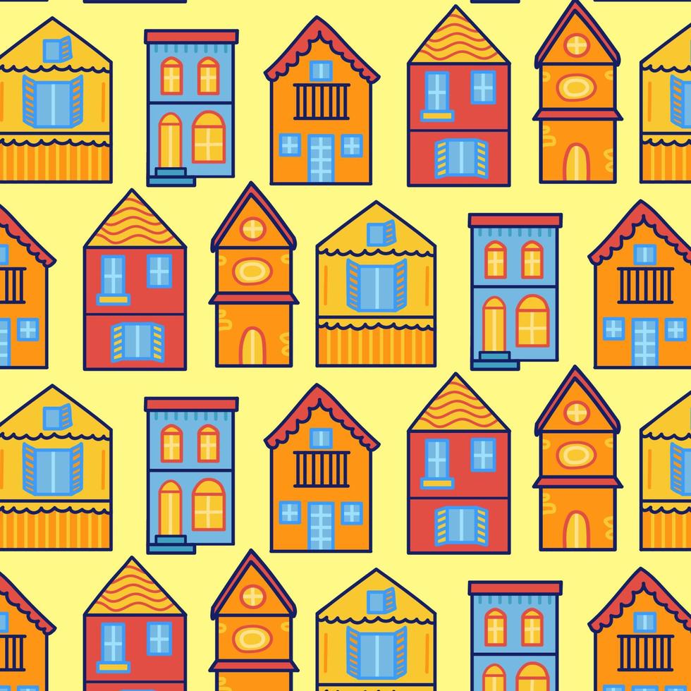 kinderen patroon met verschillend helder huizen vector
