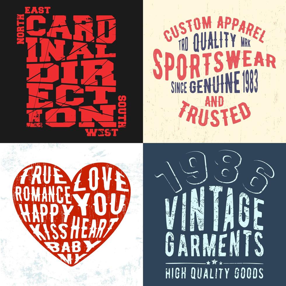 set vintage design prints voor t-shirts vector