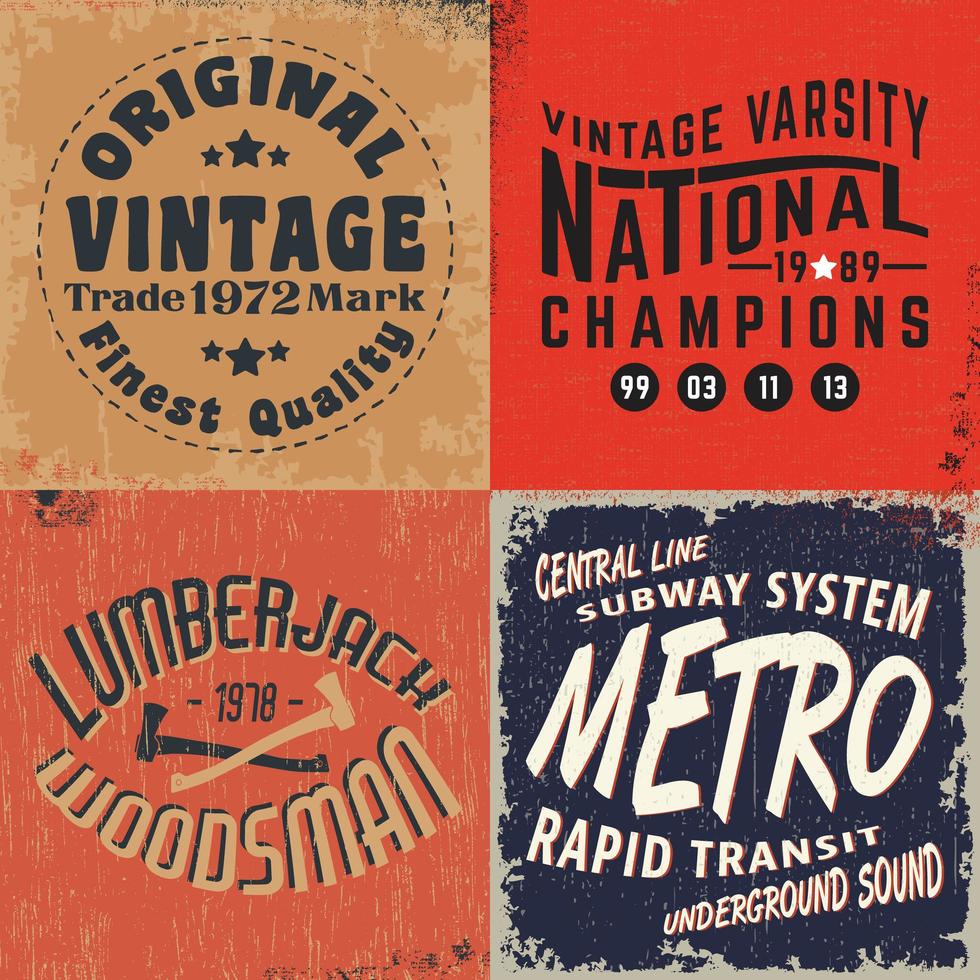 set vintage design prints voor t-shirts vector