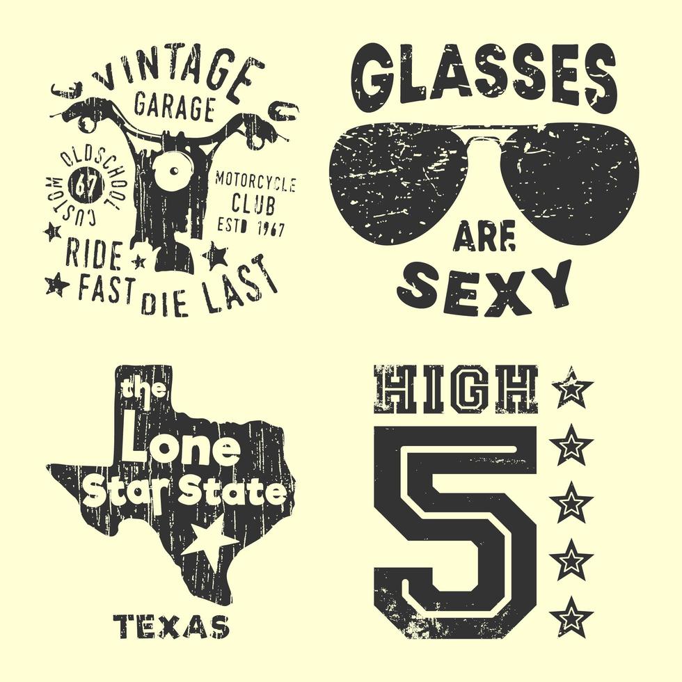 set van verschillende vintage t-shirt print stempels vector