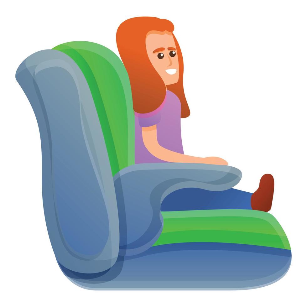 meisje auto stoel icoon, tekenfilm stijl vector