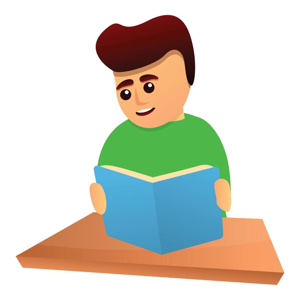 jongen lezing boek icoon, tekenfilm stijl vector