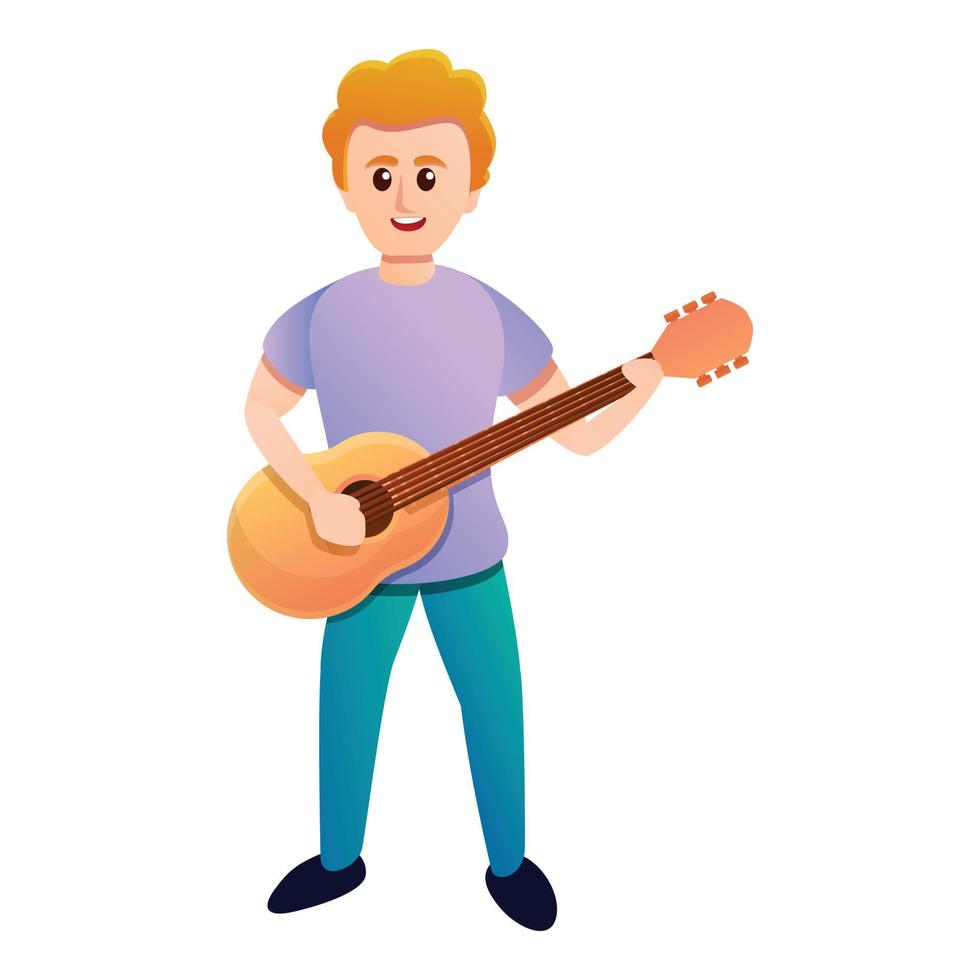 jongen Speel gitaar lied icoon, tekenfilm stijl vector
