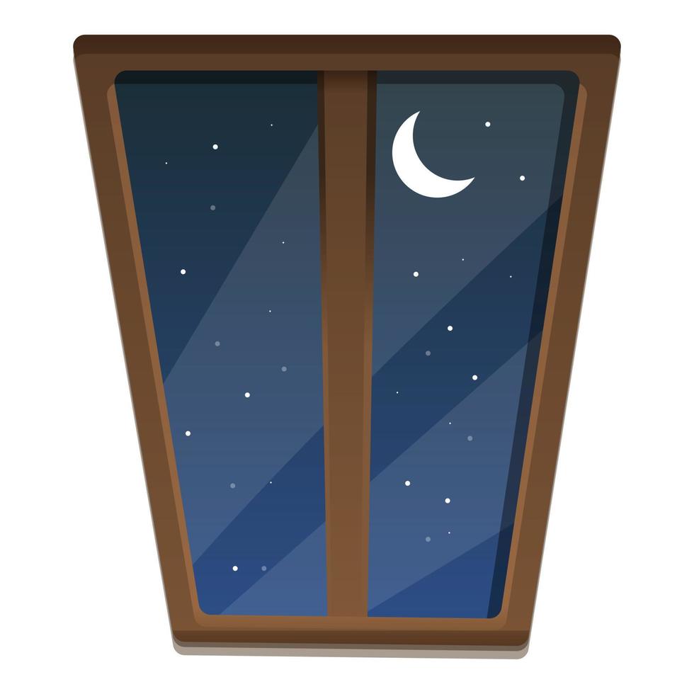 venster nacht buitenshuis icoon, tekenfilm stijl vector