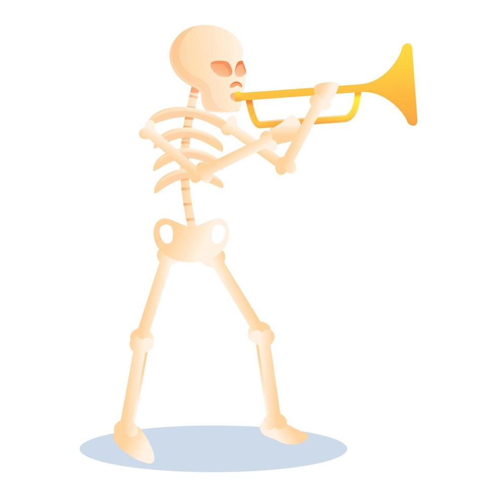 skelet spelen trompet icoon, tekenfilm stijl vector