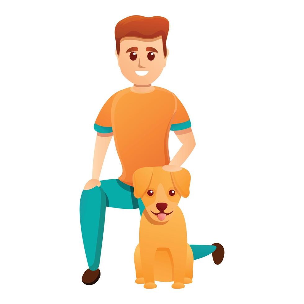 jongen adopteren puppy hond icoon, tekenfilm stijl vector