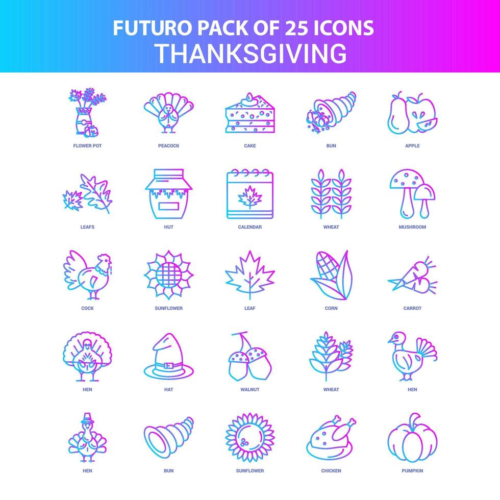 25 blauw en roze futuro dankzegging icoon pak vector