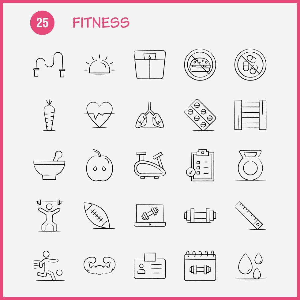 geschiktheid hand- getrokken pictogrammen reeks voor infographics mobiel uxui uitrusting en afdrukken ontwerp omvatten appel voedsel geschiktheid bloed hangen geschiktheid ID kaart kaart icoon reeks vector