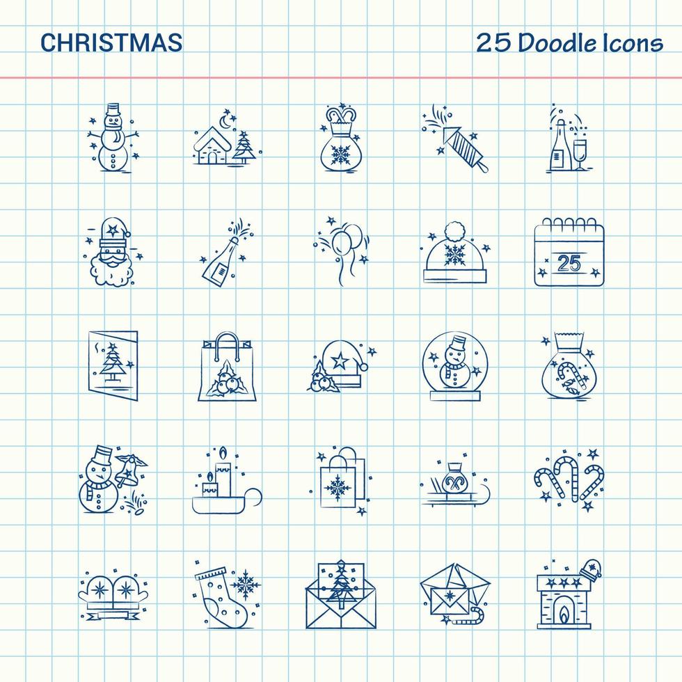 Kerstmis 25 tekening pictogrammen hand- getrokken bedrijf icoon reeks vector