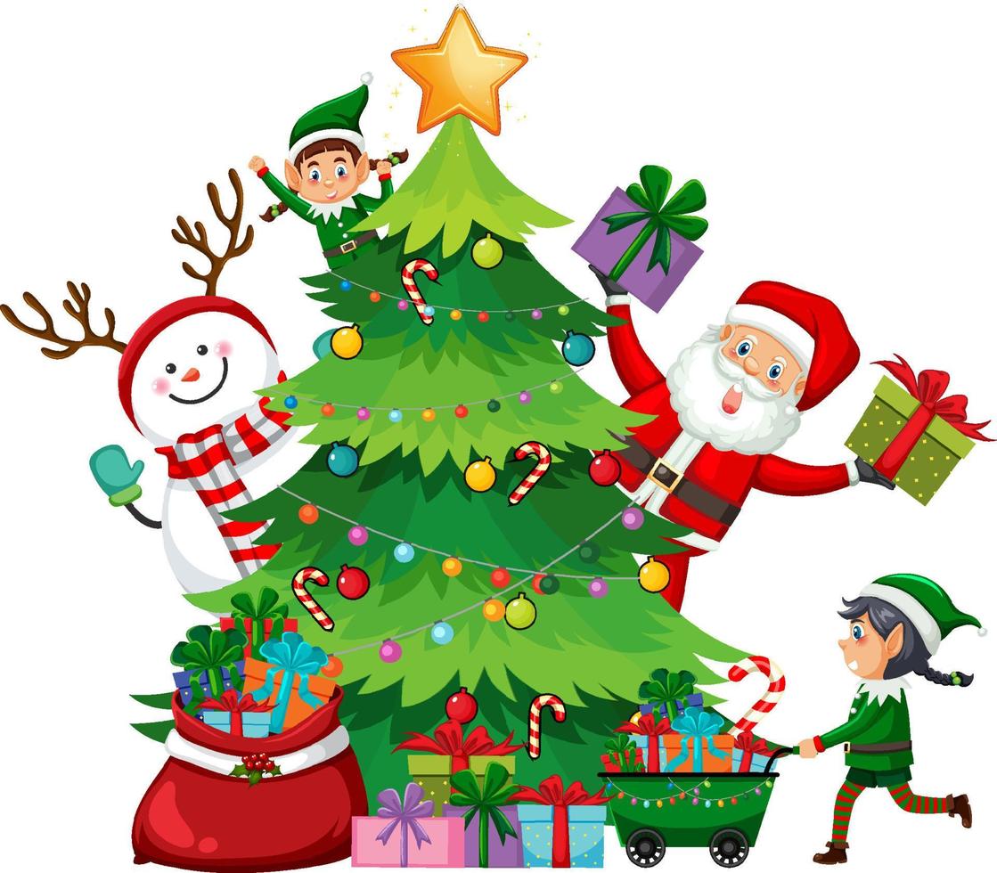 Kerstmis boom met de kerstman claus en elfen vector