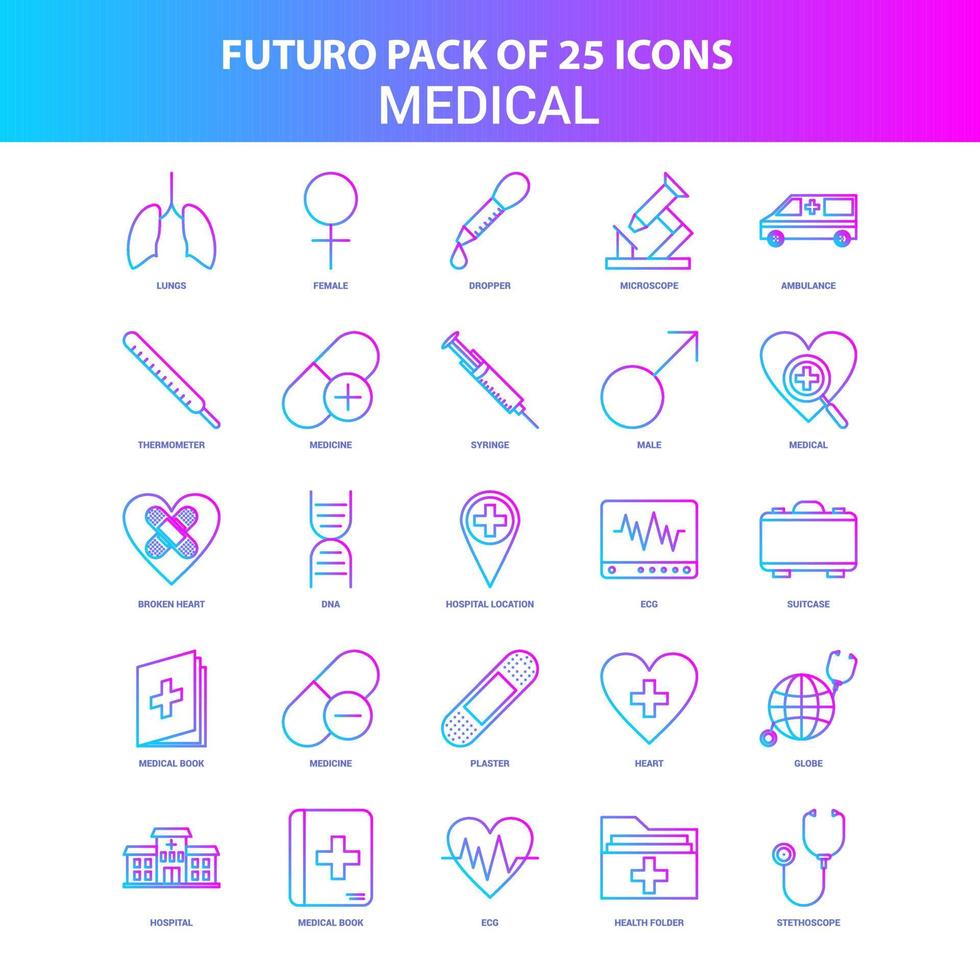 25 blauw en roze futuro medisch icoon pak vector