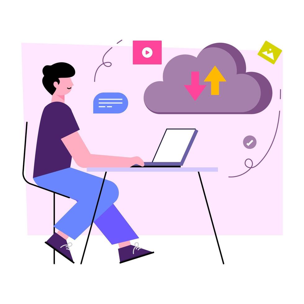 perfecte ontwerpillustratie van gegevensoverdracht in de cloud vector