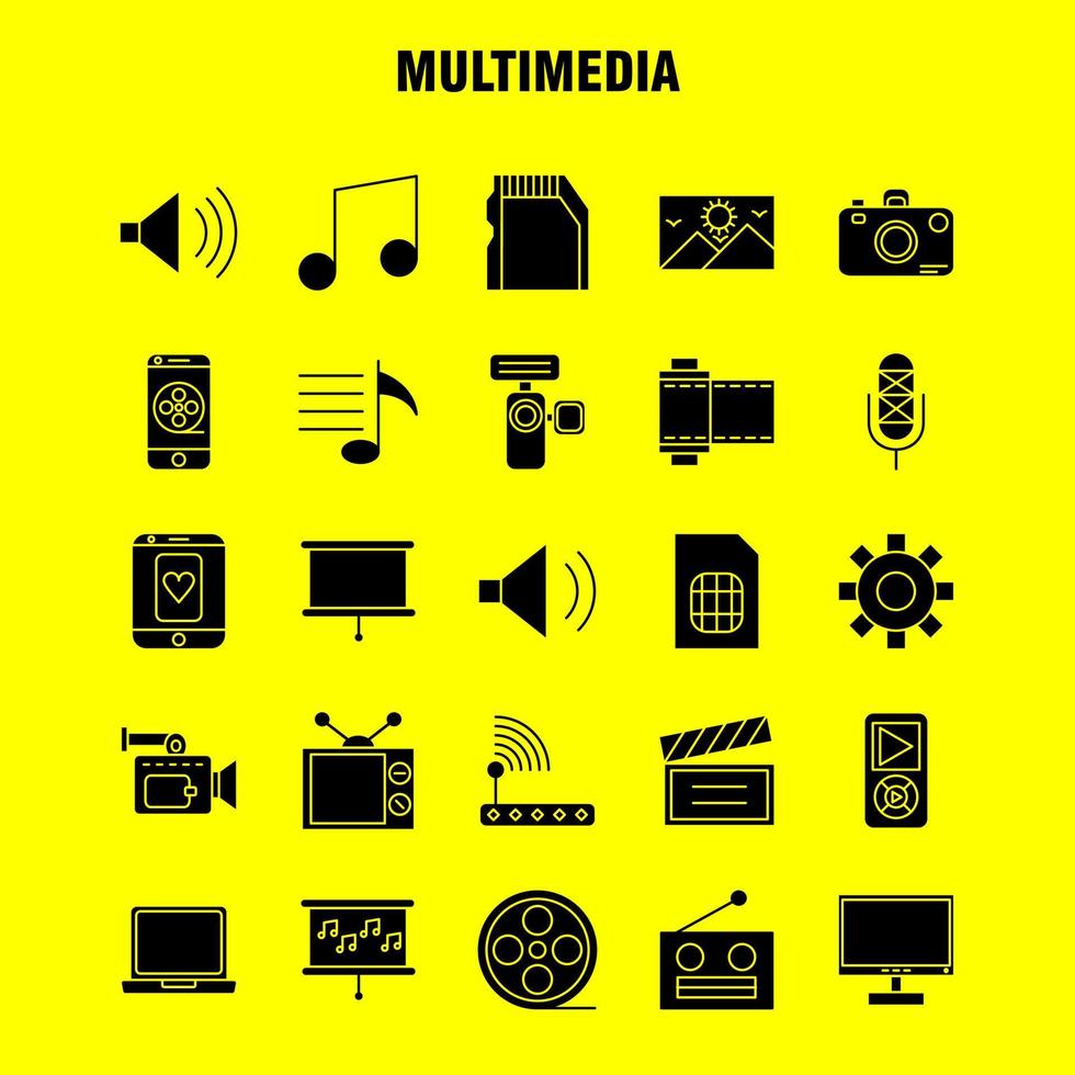 multimedia solide glyph icoon voor web afdrukken en mobiel uxui uitrusting zo net zo uitrusting in stand houden instelling gereedschap aanpassing spreker computer hardware pictogram pak vector