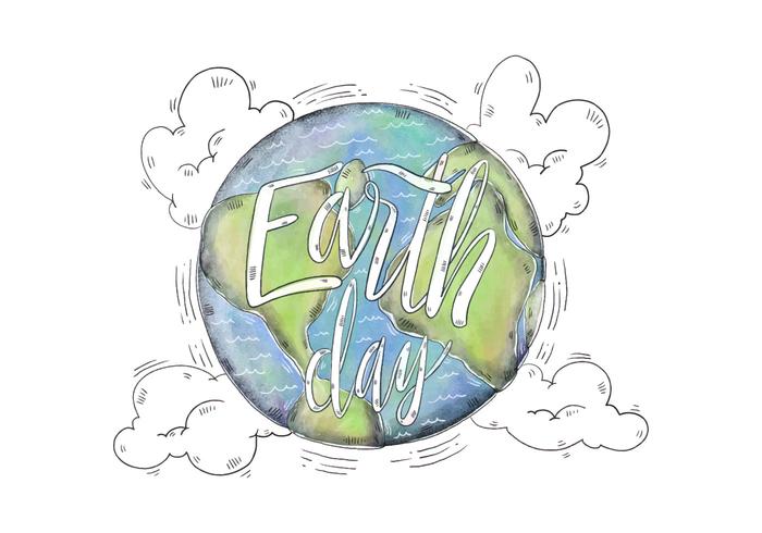 Illustratie van de waterverf Wereld met Earth Day Van letters Vector