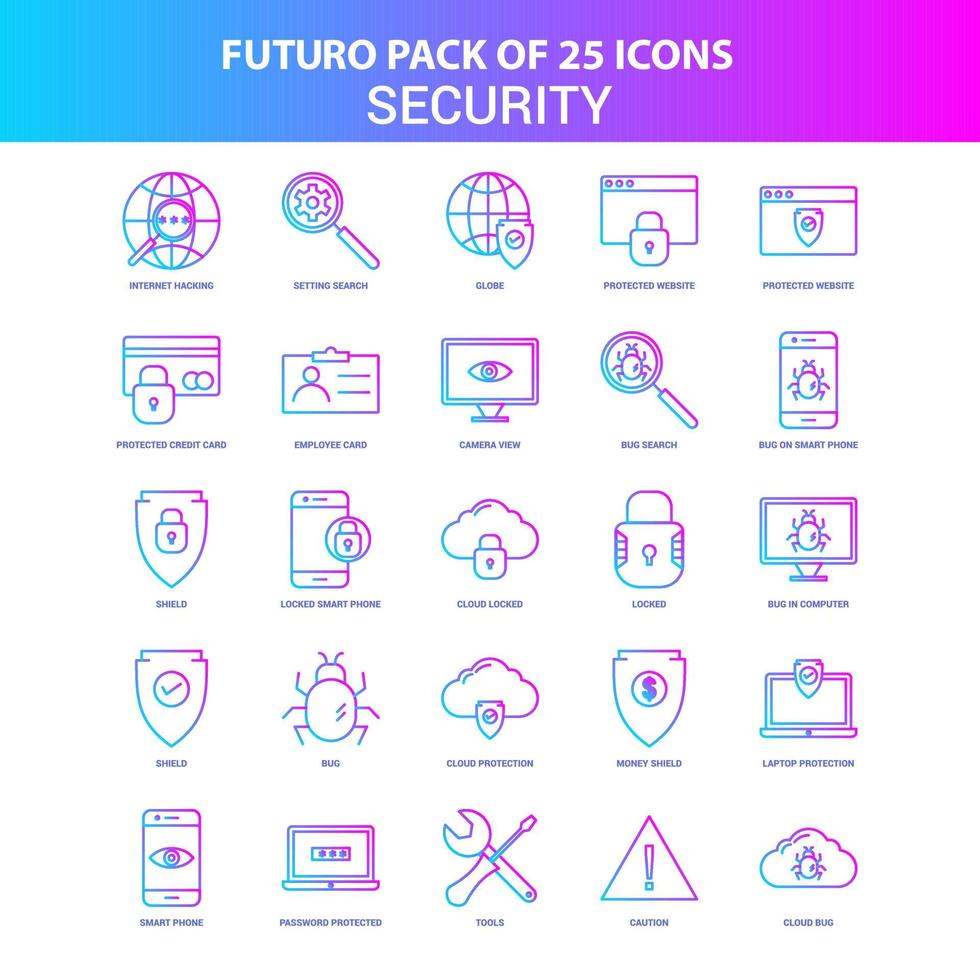25 blauw en roze futuro veiligheid icoon pak vector