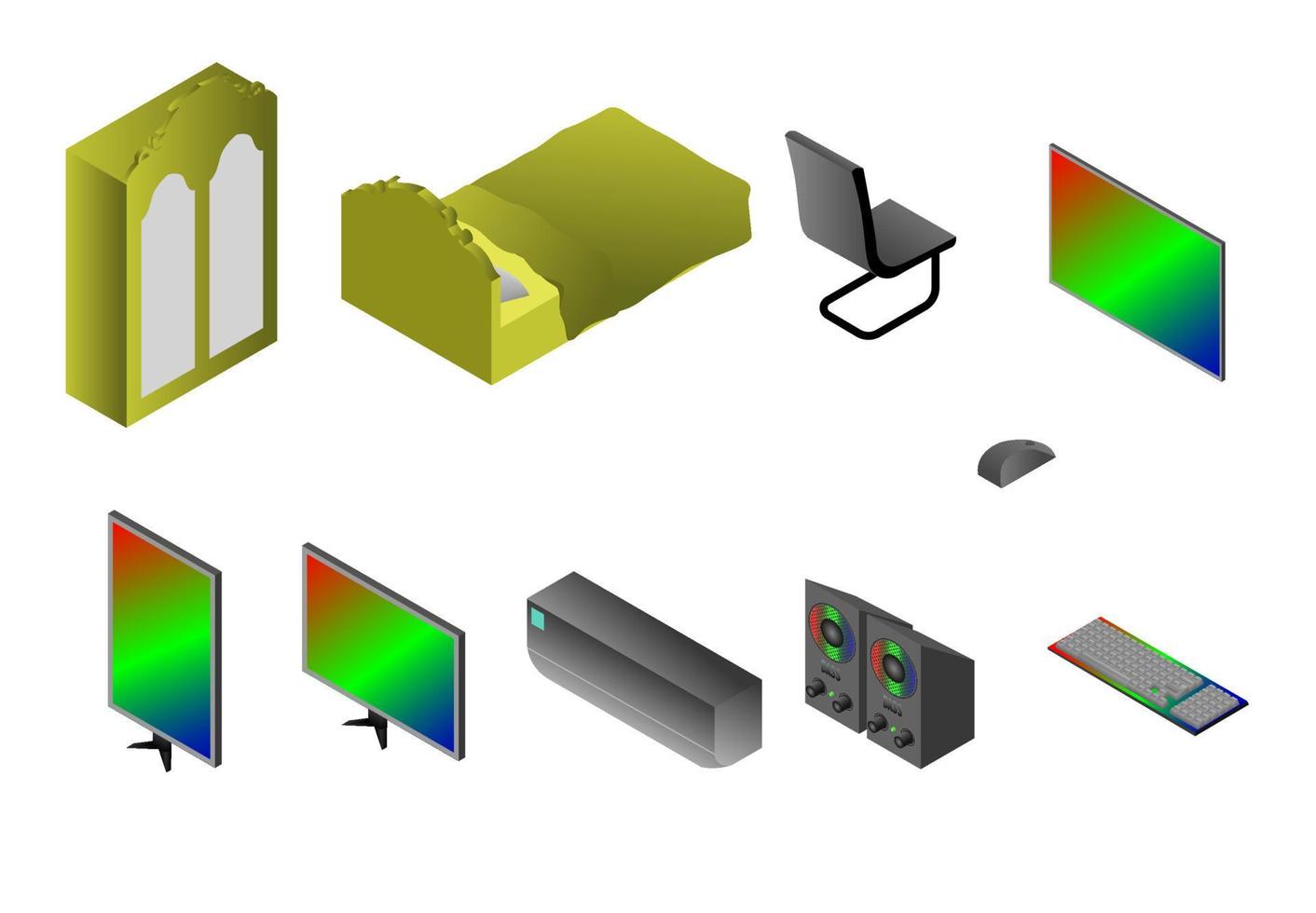 reeks isometrische vector illustratie kamer tablet , monitor, spreker, ac enz . isometrische sjabloon rgb kleur