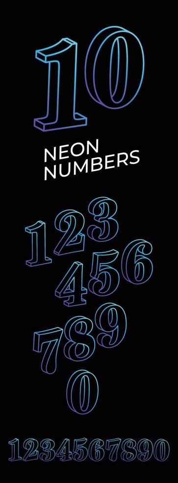 neon 3d aantal set. typografisch element set. gloeiend neon nummers. neon cijfer verzameling. vector illustratie.