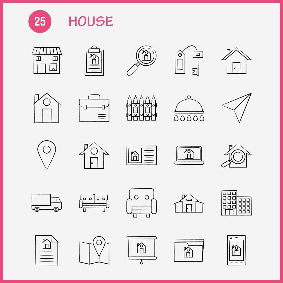 huis hand- getrokken icoon voor web afdrukken en mobiel uxui uitrusting zo net zo papier vlak papier vlak opstarten huis vergroten glas pictogram pak vector