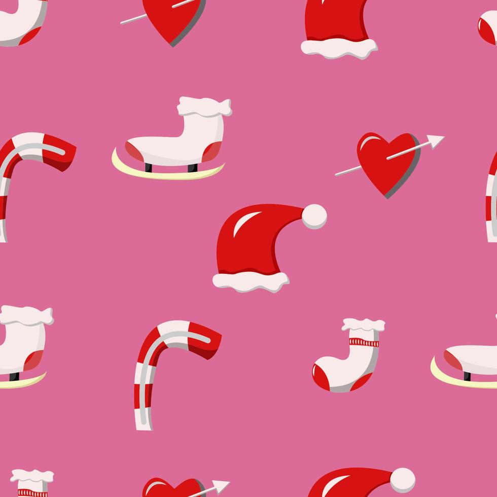 Kerstmis naadloos patroon met de kerstman hoed, snoep, sokken, en hart met pijl, gemakkelijk naar Bewerk vector