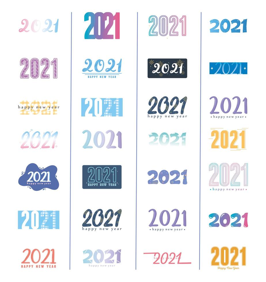 gelukkig nieuwjaar 2021 belettering set vector