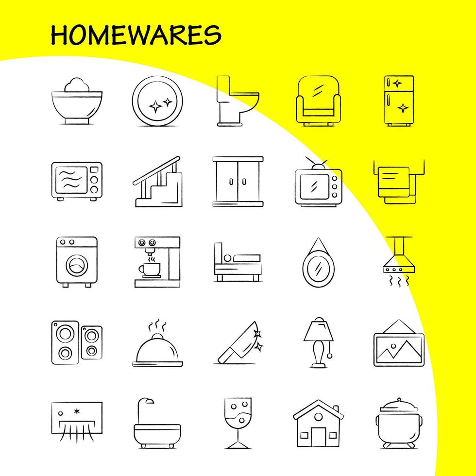 huis waren hand- getrokken pictogrammen reeks voor infographics mobiel uxui uitrusting en afdrukken ontwerp omvatten huishoudelijke apparaten huis huis ware huis pan badkamer meubilair icoon reeks vector