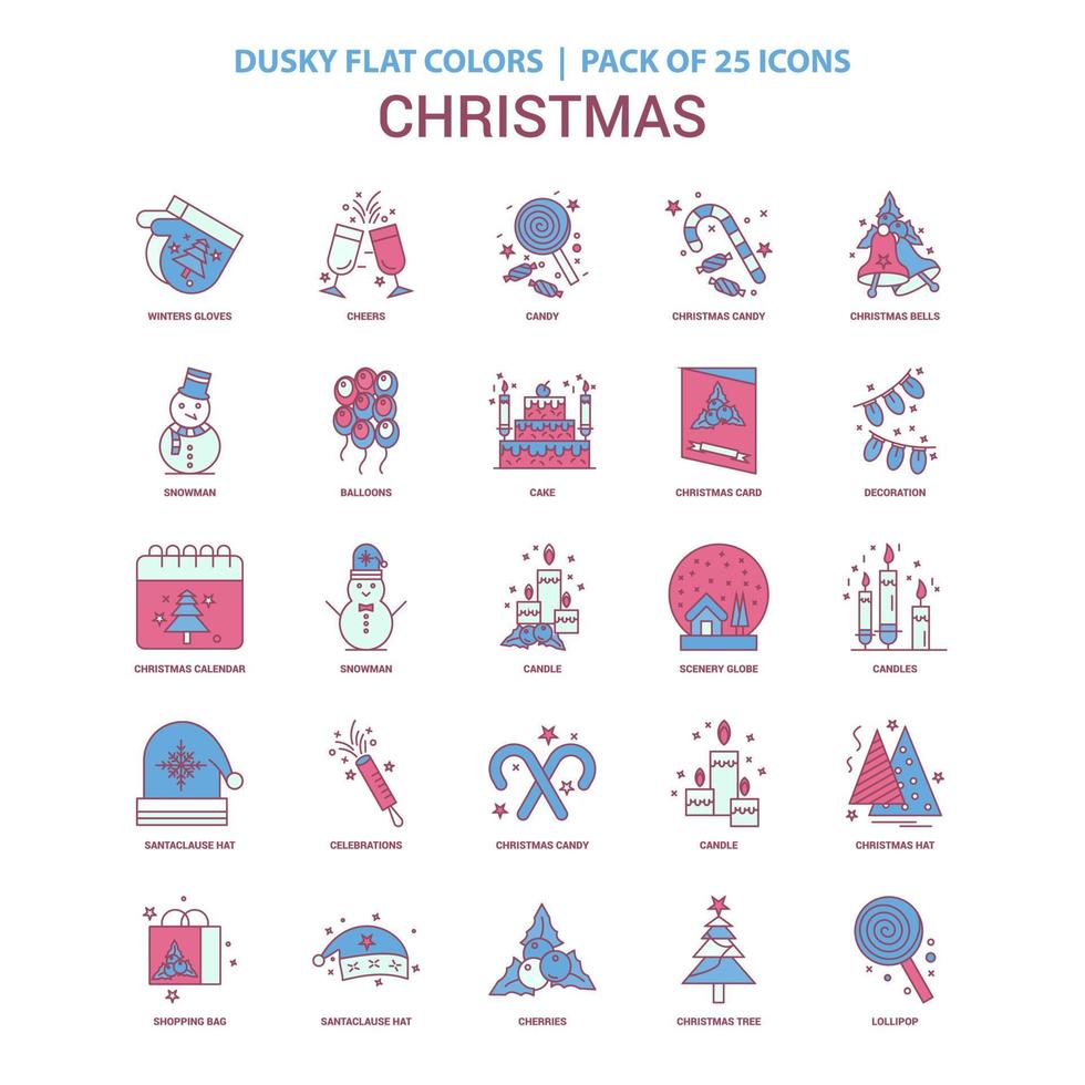 Kerstmis icoon duister vlak kleur wijnoogst 25 icoon pak vector