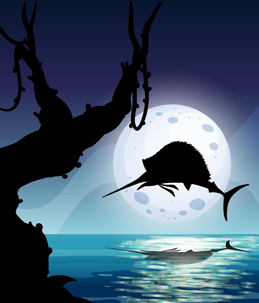 marlijn vis springen natuur scène silhouet vector