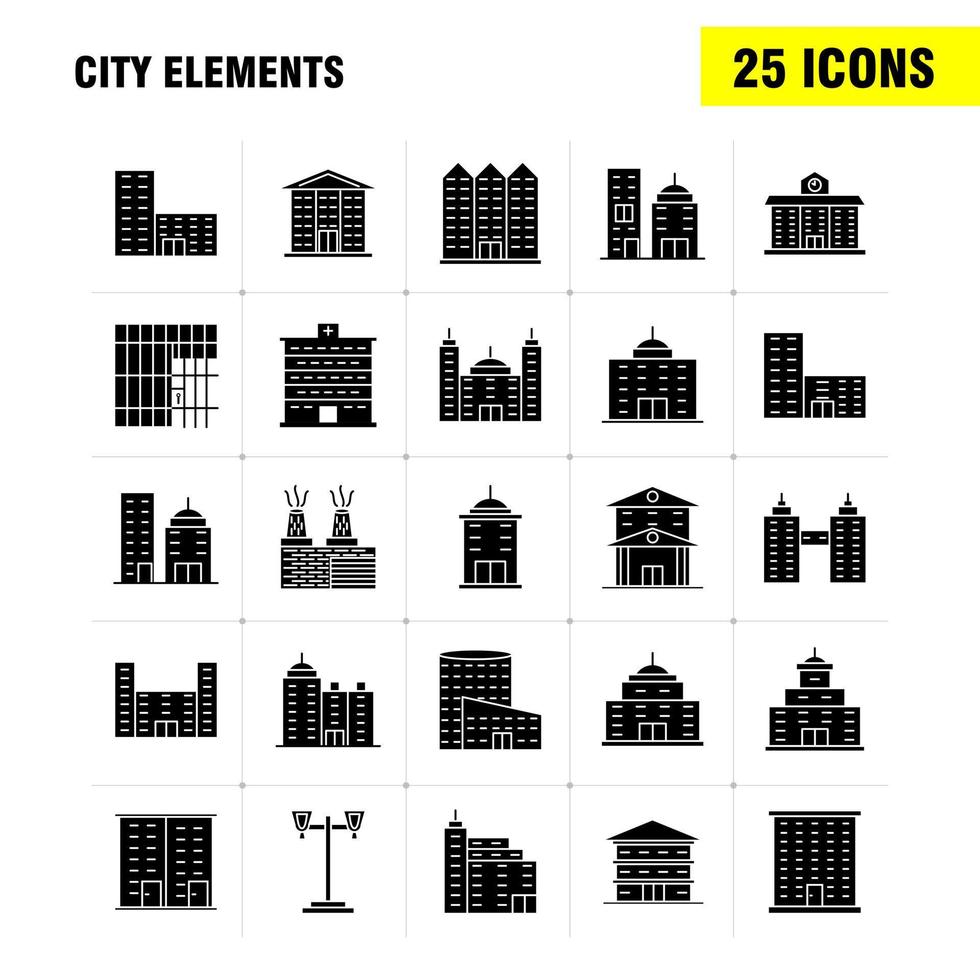 stad elementen solide glyph pictogrammen reeks voor infographics mobiel uxui uitrusting en afdrukken ontwerp omvatten toren gebouw stad kantoor gebouwen toren stad kantoor eps 10 vector