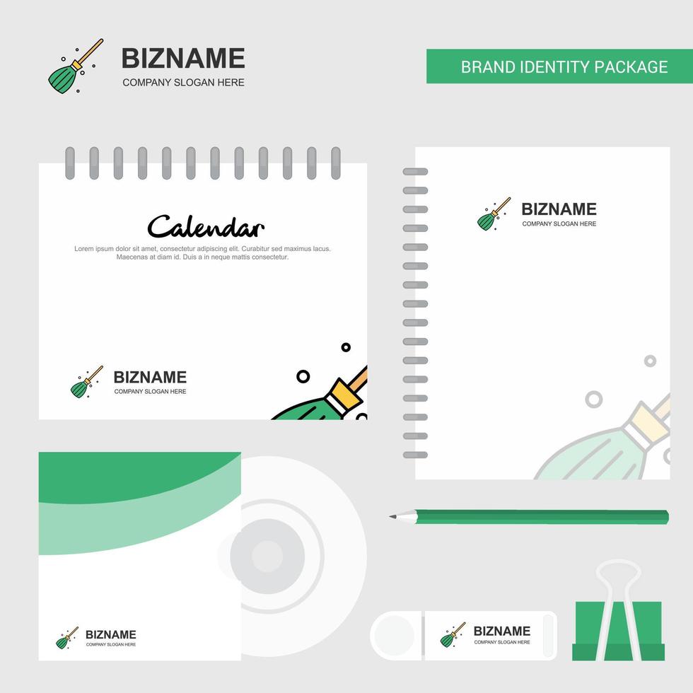 bezem logo kalender sjabloon CD Hoes dagboek en USB merk stationair pakket ontwerp vector sjabloon