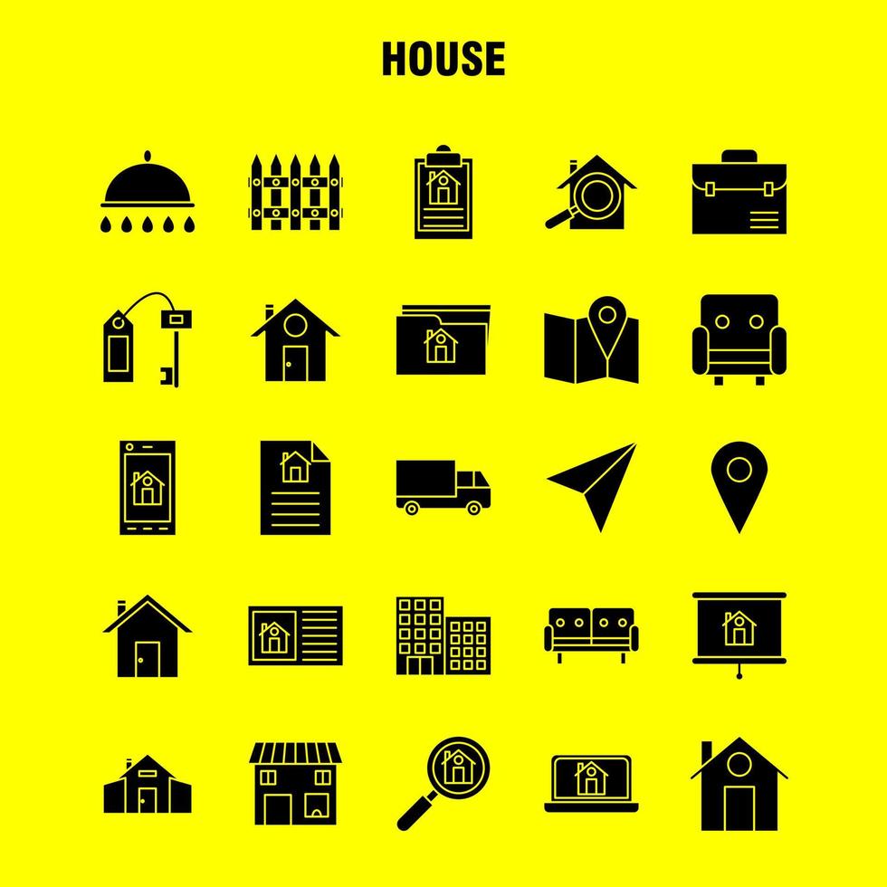 huis solide glyph icoon voor web afdrukken en mobiel uxui uitrusting zo net zo papier vlak papier vlak opstarten huis vergroten glas pictogram pak vector