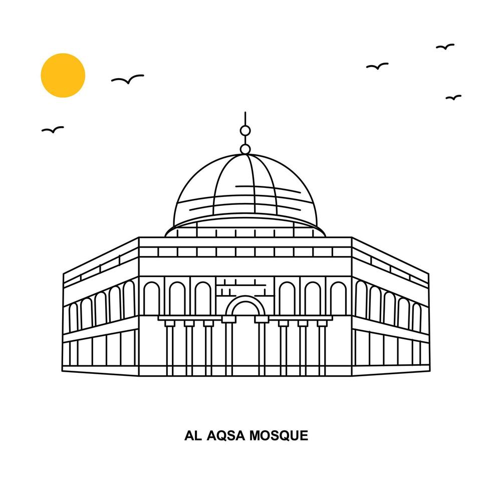 al aqsa moskee monument wereld reizen natuurlijk illustratie achtergrond in lijn stijl vector