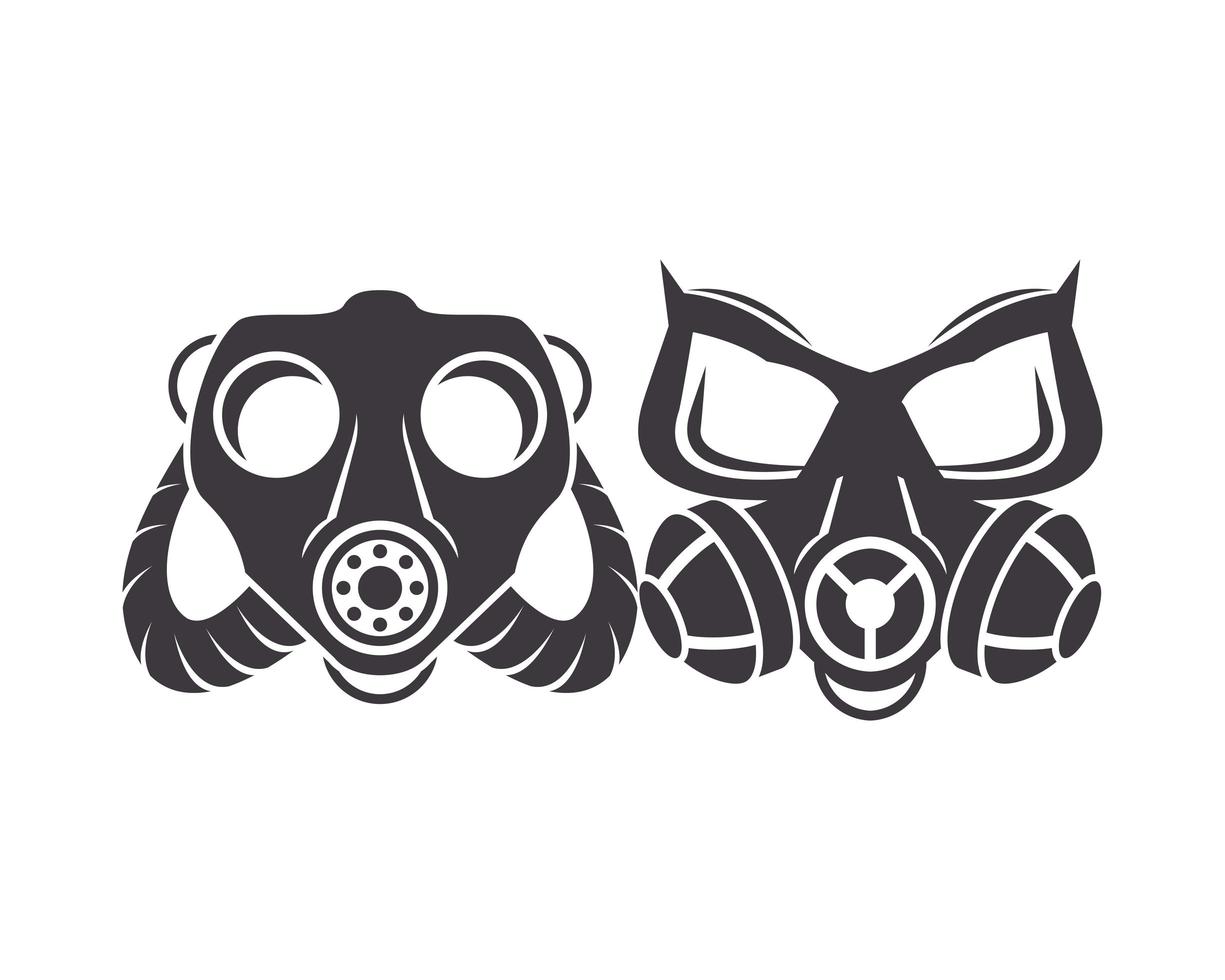 paar bioveiligheid gasmaskers pictogrammen vector