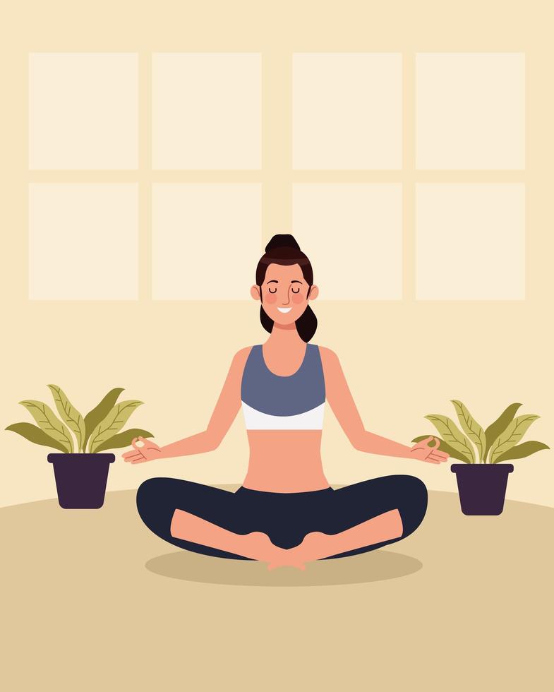 vrouw beoefenen van yoga in het huis vector