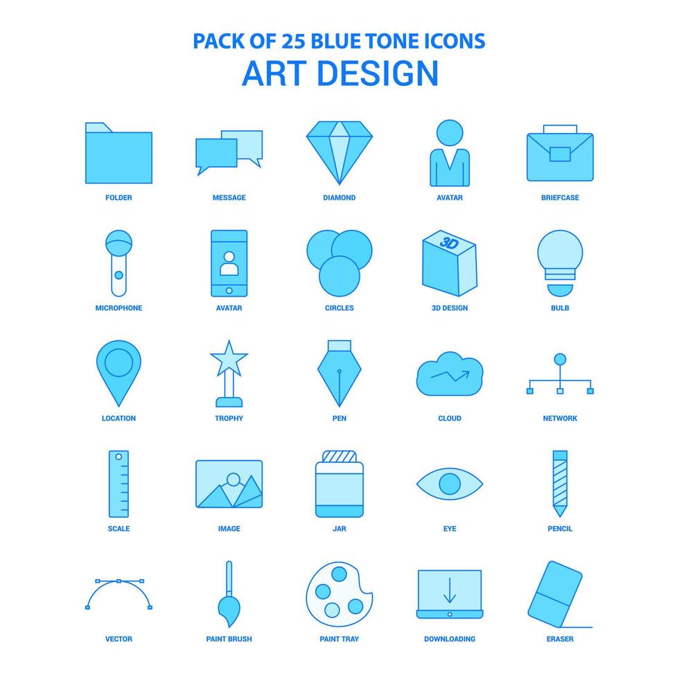 kunst en ontwerp blauw toon icoon pak 25 icoon sets vector