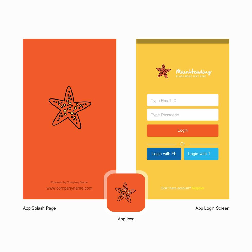 bedrijf ster vis plons scherm en Log in bladzijde ontwerp met logo sjabloon mobiel online bedrijf sjabloon vector