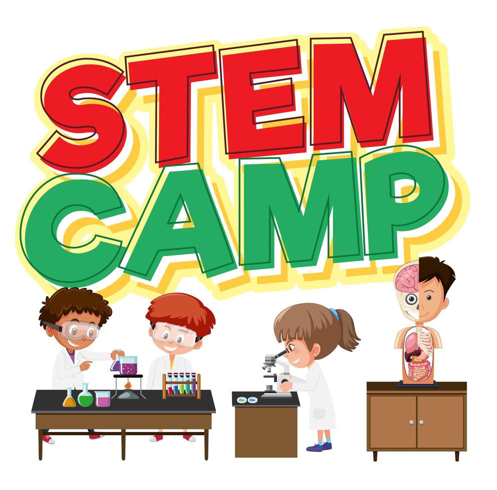 stem camp banner met kinderen vector