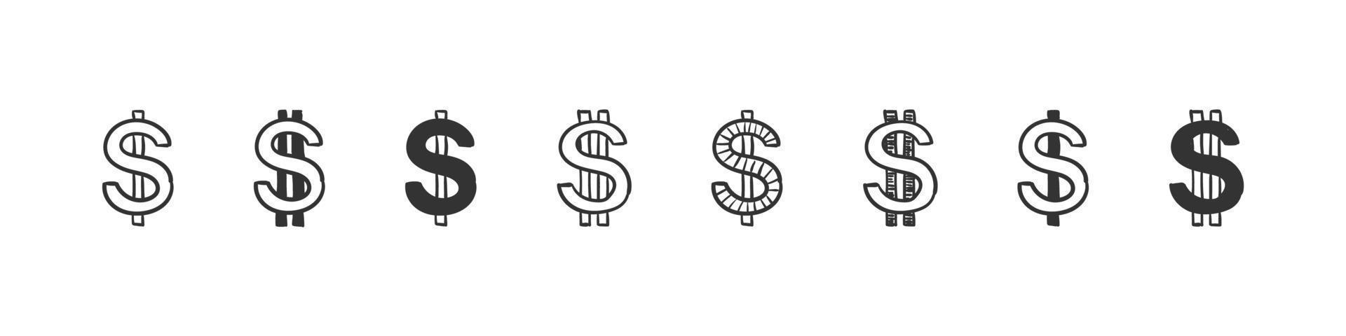 dollar pictogrammen. tekening dollar. hand- getrokken icoon dollar geïsoleerd Aan wit achtergrond. modieus ontwerp. vector illustratie
