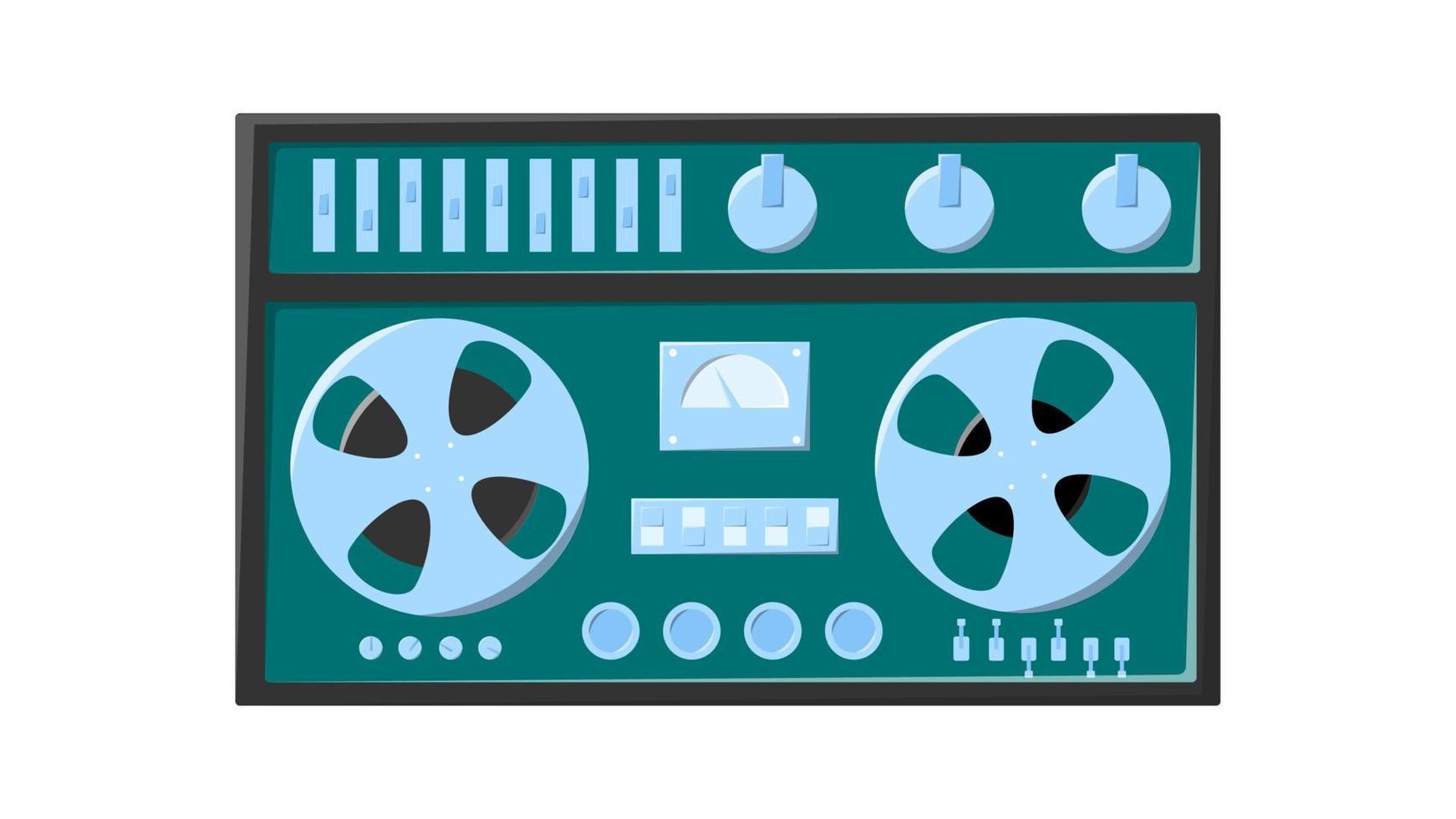 oud retro groen wijnoogst muziek- cassette plakband opnemer met magnetisch plakband babbel Aan haspels en luidsprekers van de jaren 70, jaren 80, jaren 90. mooi icoon. vector illustratie