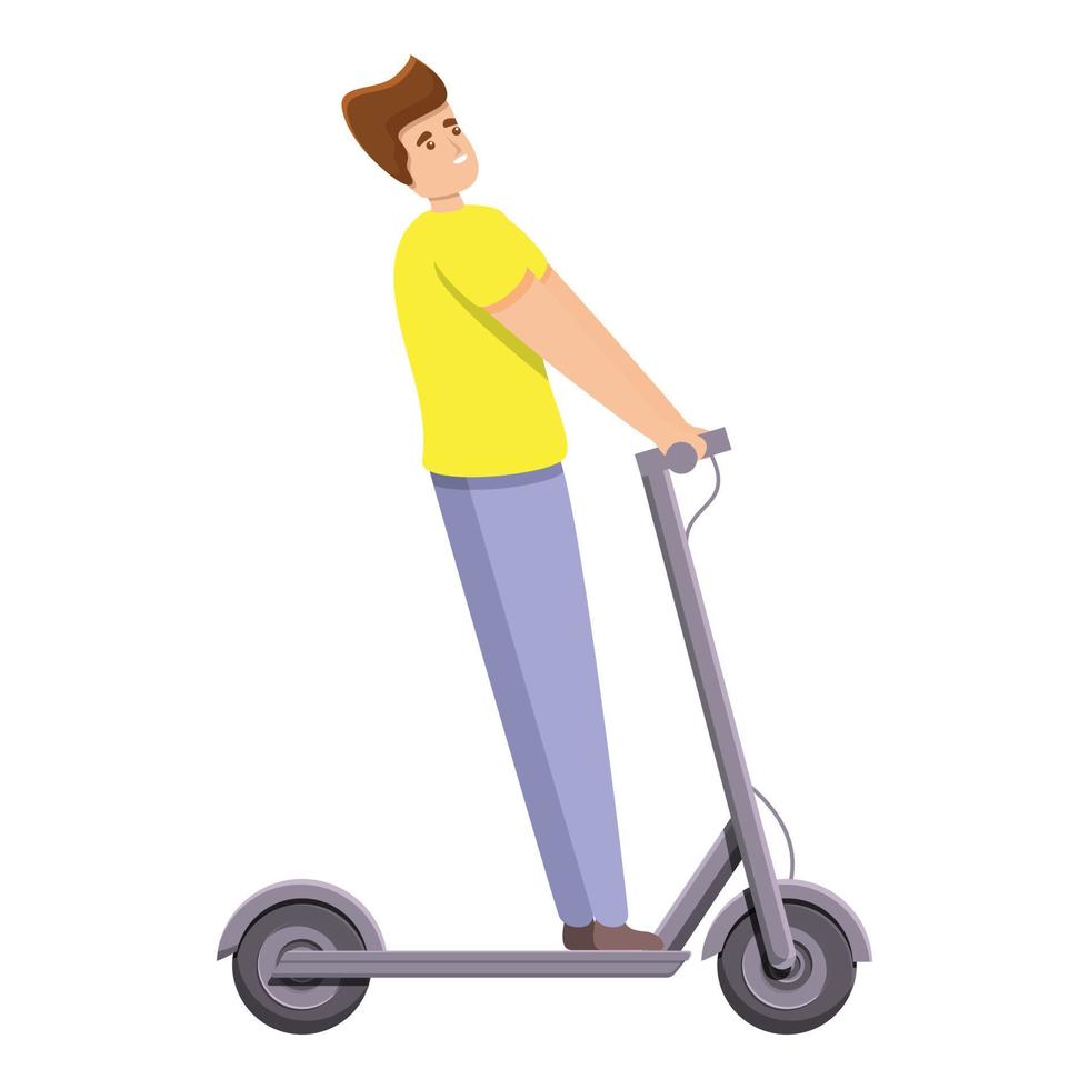 jongen elektrisch scooter icoon, tekenfilm stijl vector