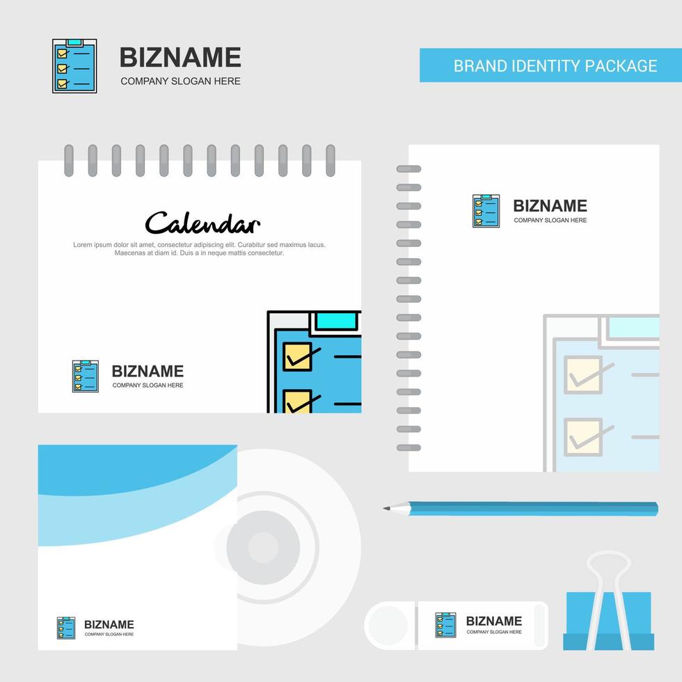 checklist logo kalender sjabloon CD Hoes dagboek en USB merk stationair pakket ontwerp vector sjabloon