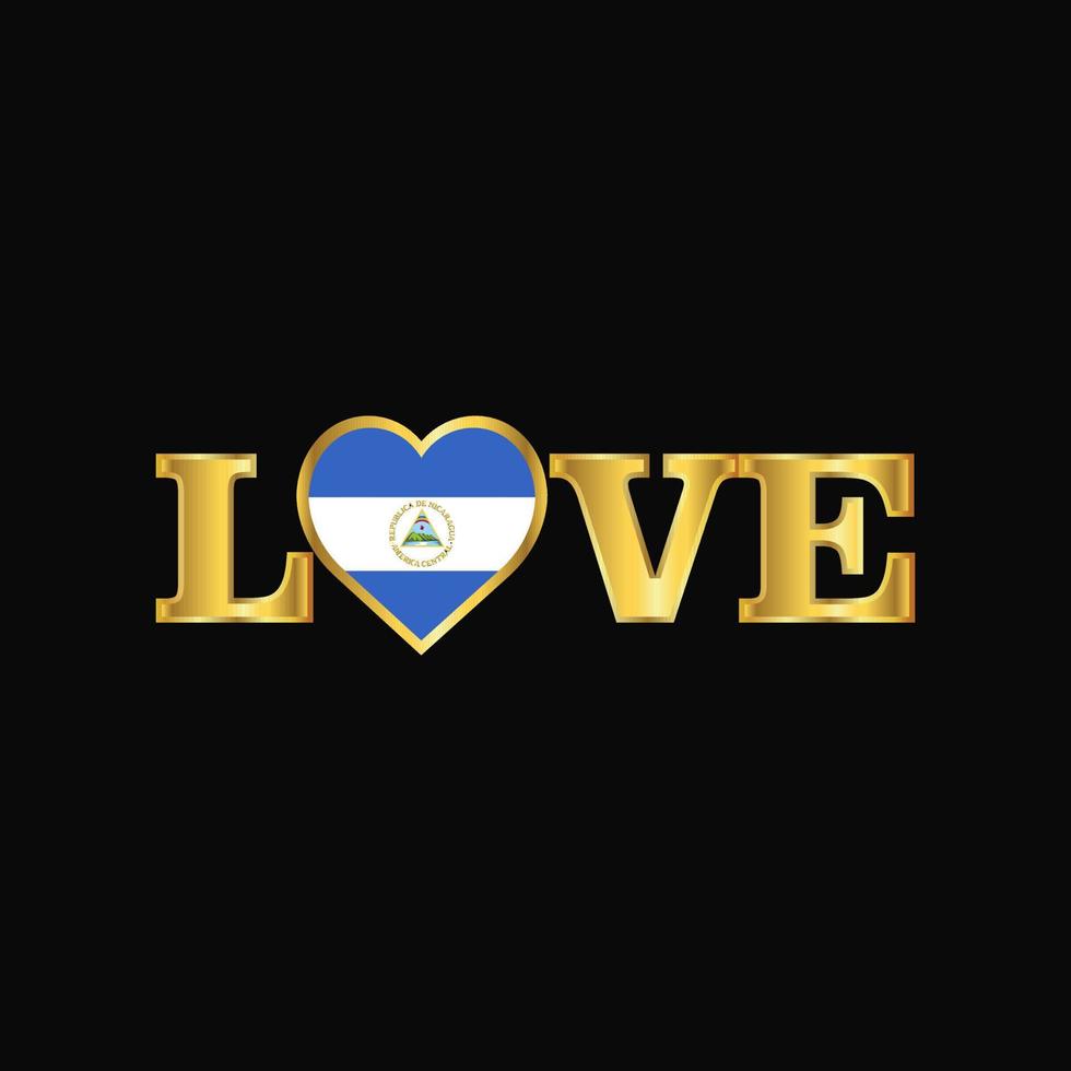 gouden liefde typografie Nicaragua vlag ontwerp vector