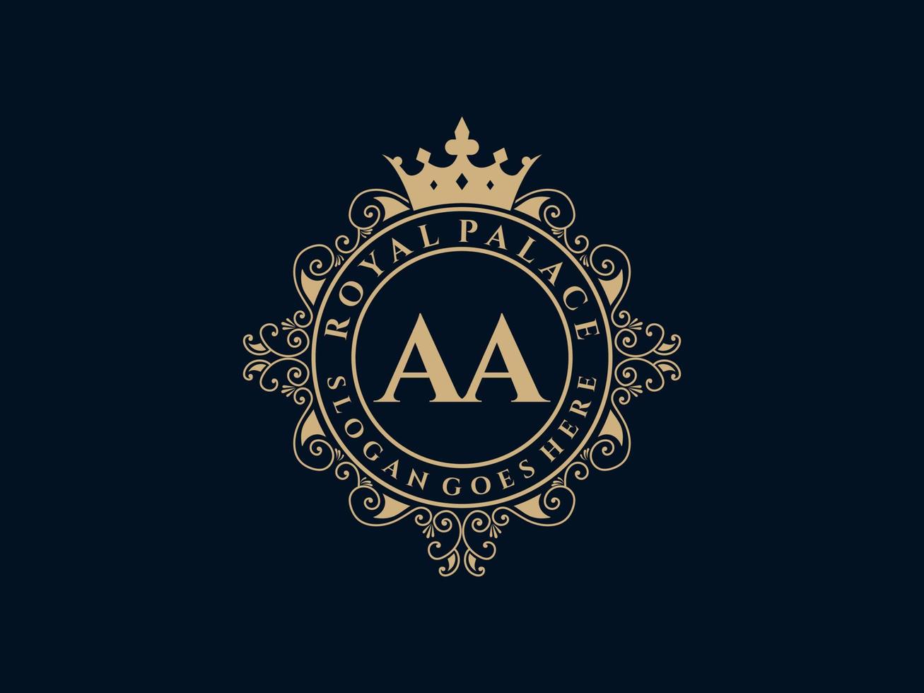 brief aa antiek Koninklijk luxe Victoriaans logo met sier- kader. vector