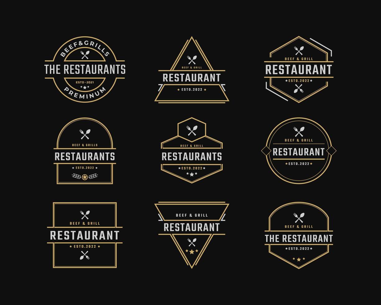 wijnoogst retro insigne embleem restaurant en cafe logo ontwerp lineair stijl vector