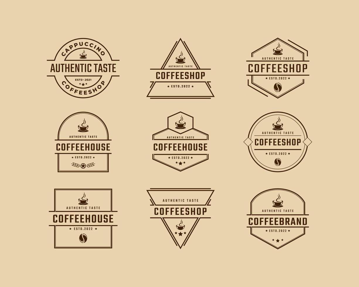 wijnoogst retro insigne embleem logotype koffie winkel met koffie Boon silhouet logo ontwerp lineair stijl vector