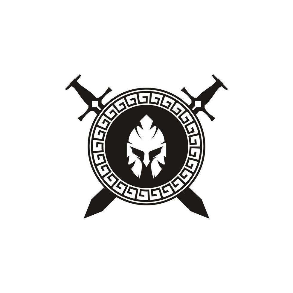 spartaans helm en zwaard in cirkel vorm logo voor leger, wapenkamer, team, spel, Sportschool en geschiktheid vector
