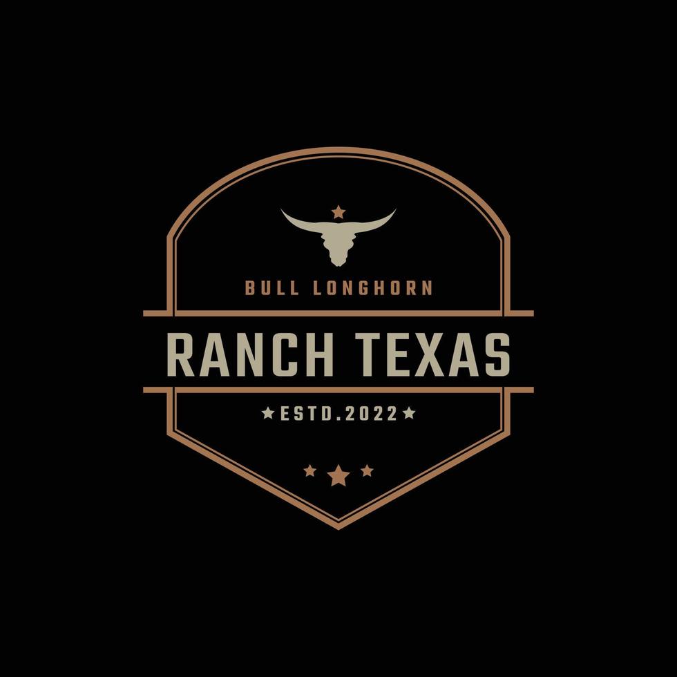 wijnoogst retro insigne embleem Texas langhoorn, land western stier vee logo ontwerp lineair stijl vector