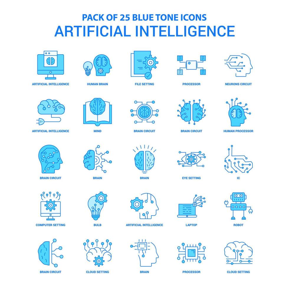 kunstmatig intelligentie- blauw toon icoon pak 25 icoon sets vector
