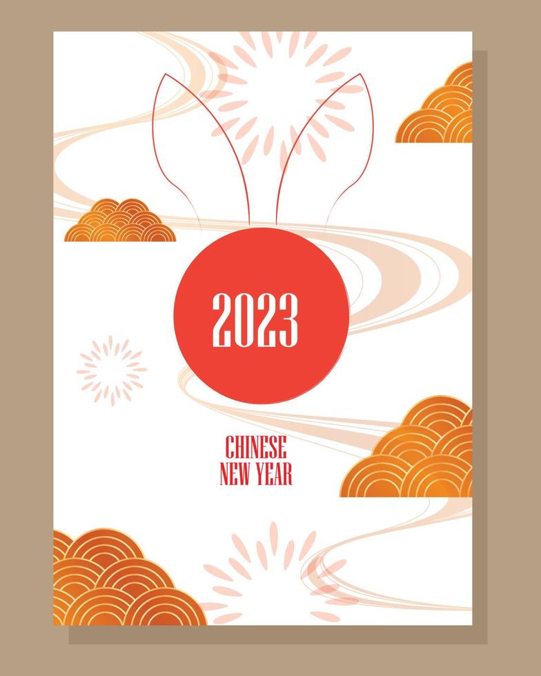 jaar van de konijn. gelukkig nieuw jaar 2023 achtergrond ontwerp. groet kaart, banier, poster. vector illustratie.