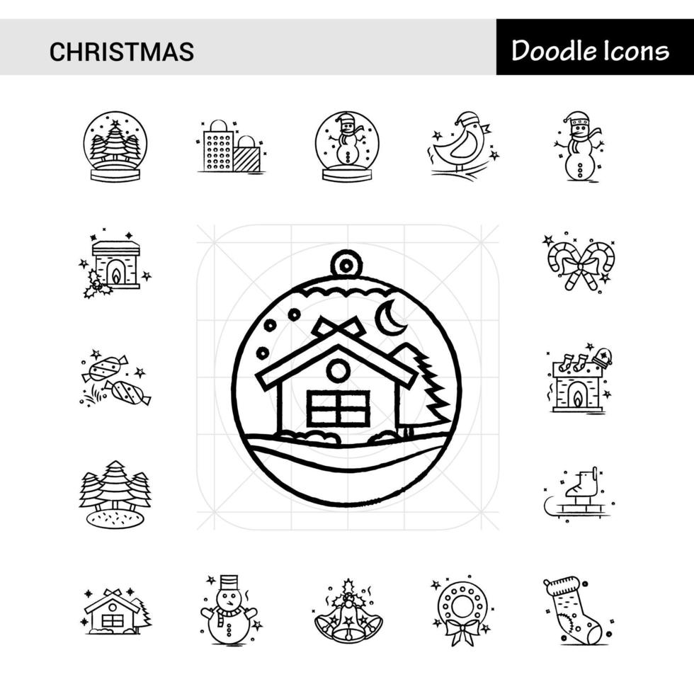 reeks van 17 Kerstmis hand getekend icoon reeks vector